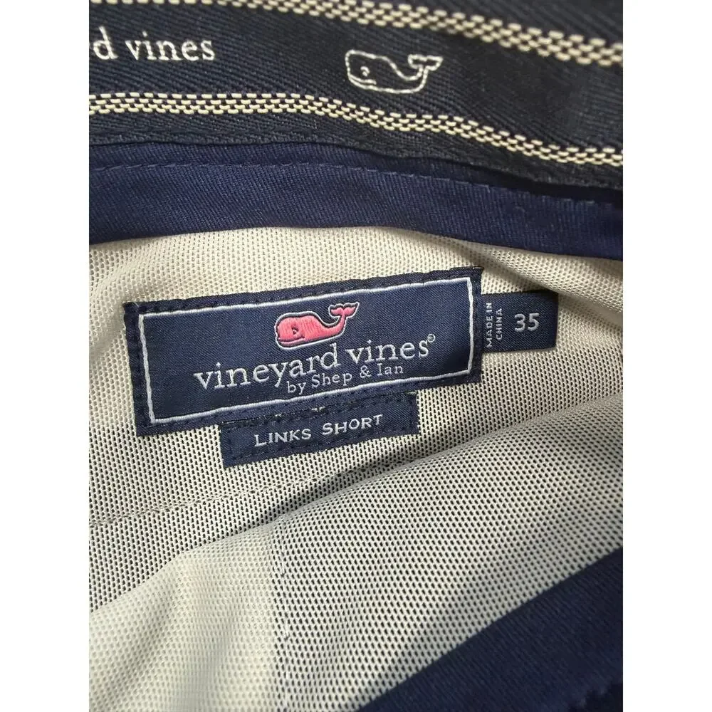 Vineyard Vines Links Shorts Mens 35 Blue Performance Golf Chino Flat Front